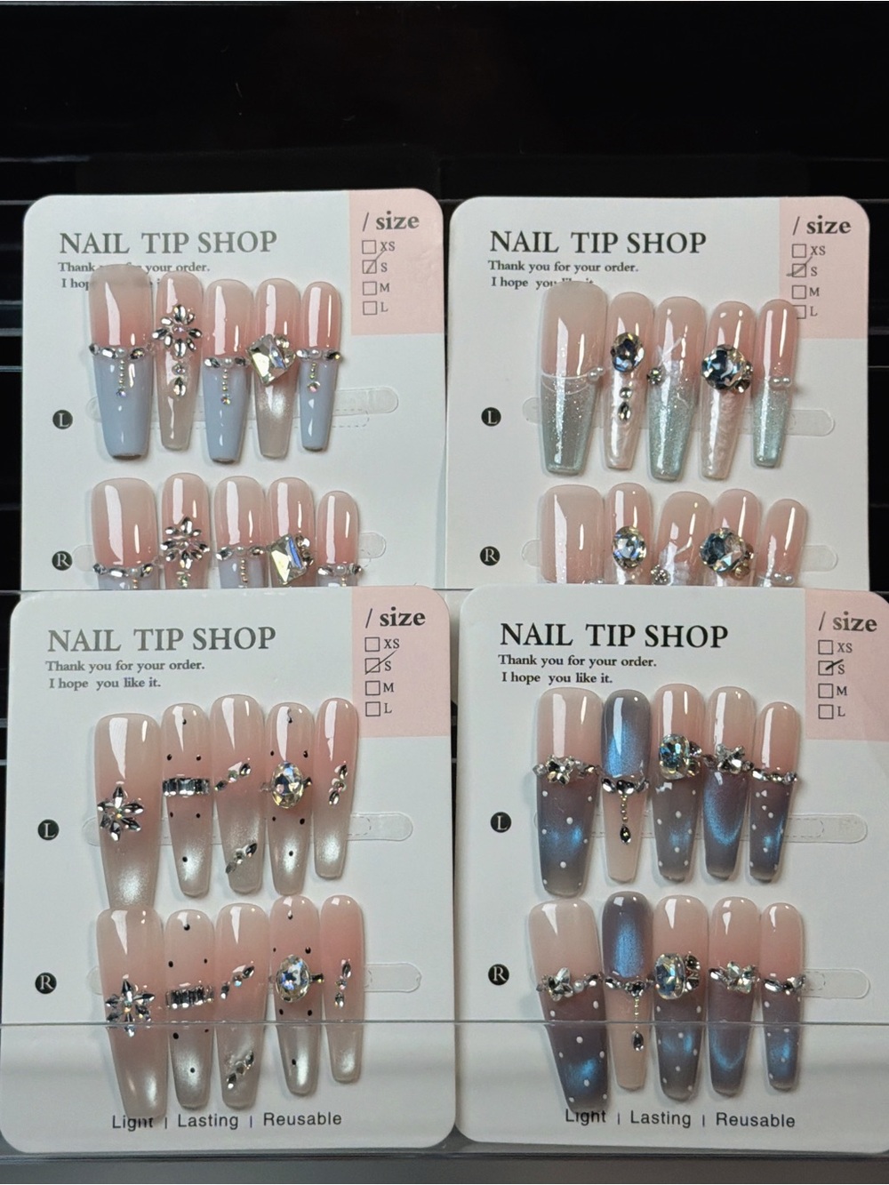 Pink and Silver Rhinestone Press-On Nail Set - Elegant Crystal Accent Tips